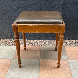 Vintage Singer Sewing Stool Brown Wood & Brown Vinyl VTG Grandmacore Retro Boho