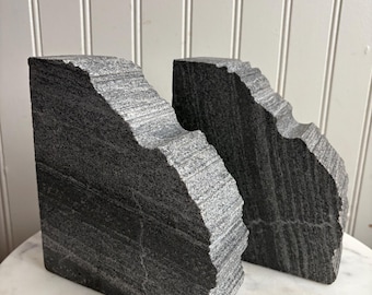 Chiseled Granite Bookends Pair Set of 2 Brutalist Mid-Century Modern MCM Stone