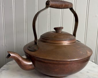 Vintage Copper Tea Kettle Cottagecore VTG Coastal Grandma Farmhouse Traditional