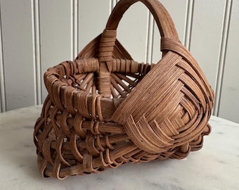 Vintage Miniature Eye of God Woven Buttocks Basket Brown Handmade VTG Grandma
