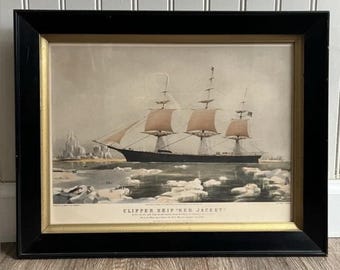 Vintage Charles Parsons Clipper Ship “Red Jacket” Framed Print by J.B. Smith & Son