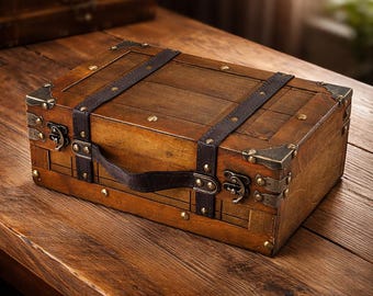 Vintage Wooden Treasure Chest – Jewelry Storage Box & Rustic Home Decor