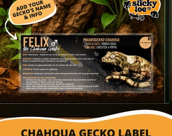 Custom Chahoua Gecko Label – Laminated Enclosure Tag for Mniarogekko chahoua – Multiple Styles & Customization Options