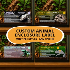 Custom Animal Enclosure Label – Laminated Pet Tag for ANY SPECIES – 3 Customization Options