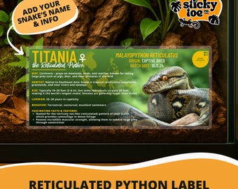 Custom Reticulated Python Label – Laminated Enclosure Tag for Malayopython reticulatus – 3 Customization Options