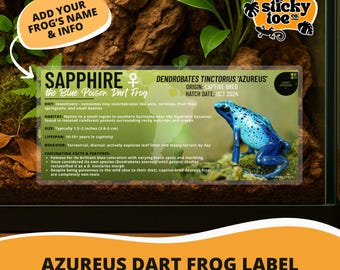 Custom Blue Poison Dart Frog Label – Laminated Enclosure Tag for Dendrobates tinctorius 'Azureus' – 3 Customization Options