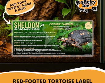 Custom Red-Footed Tortoise Label – Laminated Enclosure Tag for Chelonoidis carbonarius – 3 Customization Options