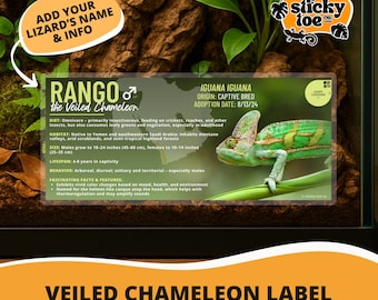 Custom Veiled Chameleon Label – Laminated Enclosure Tag for Chamaeleo calyptratus – Multiple Styles & Customization Options