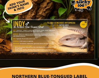 Custom Northern Blue-Tongued Skink Label – Laminated Enclosure Tag for Tiliqua scincoides intermedia – 3 Customization Options