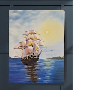 Sunlit Sailing Ship Oil Painting – Nautical Wall Art – Maritime Canvas – Seascape Original Artwork