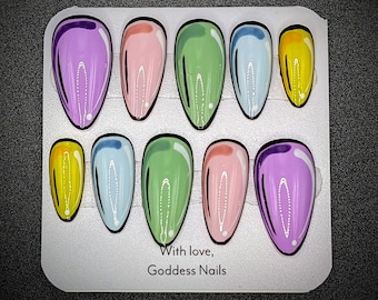 Cartoon Pop Art Press-On Nails – Bold Comic Book Style | Goddess Nails