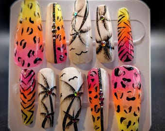 Sunset Safari Glam | Custom Press-On Nails