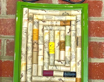 Wine Cork Wall Art, Framed Recycled Cork Decor, Rustic Kitchen Wall Decor, Wine Lover Gift, Handmade Bar Decor