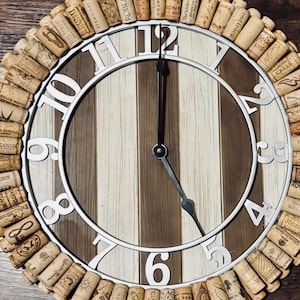 Large 20 Inch Wine Cork Clock, Rustic Sunburst Wall Art, Recycled Bar Decor