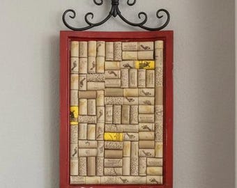 Wine Cork Wall Art, Framed Recycled Cork Decor, Rustic Kitchen Wall Decor, Wine Lover Gift, Handmade Bar Decor