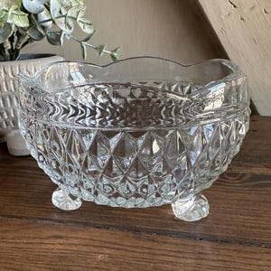 Indiana Glass Clear Diamond Point Three-Footed Candy Trinket Bowl