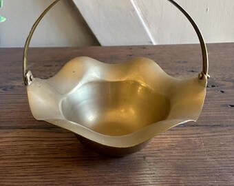 Vintage Brass Scalloped Basket, Made in India, Hollywood Regency Decor