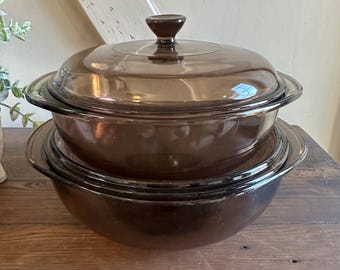 Vintage Pyrex Amber Glass Casserole Set | 1.5L 2L Models 023 024 | Brown Bakeware