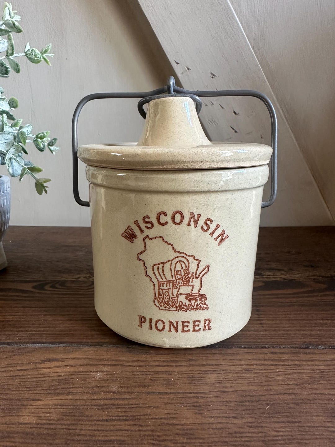 Vintage Wisconsin Pioneer Stoneware Cheese Crock With Lid and Locking ...