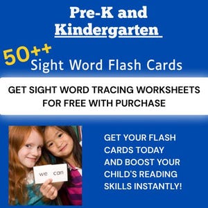 Pre-K en kleuterschool Sight Word Flash Cards - gratis overtrekkende Sight Word-werkbladen bij aankoop