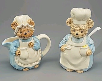 Vintage Otagiri Japan Chef Bears Cream and Sugar Set with Spoon
