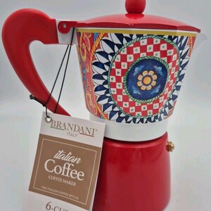 NEW Brandani Italy 6 Cup Moka Pot Aluminum Sicilian Pattern Espresso Coffee Makr