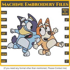 Disegno per ricamo Bluey e Bingo, file per ricamo Bluey e Bingo, 6 dimensioni, download immediato, 8 formati