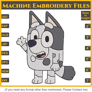 Bluey Character Muffin embroidery design, Bluey machine embroidery file, 6 Sizes, Instant Download, 8 Formats