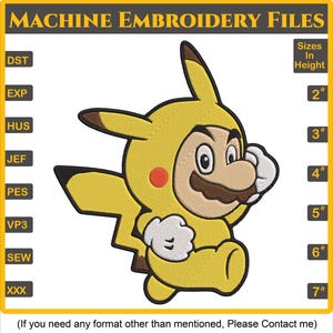 Mario Pikachu Embroidery Design – Instant Download – 6 Sizes – 8 Formats – Digital Machine Embroidery File