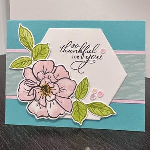 So Thankful for You Card, Stampin Up Card, Pink Wild Rose, Thank You Card, Teal and Pink, Blank Inside