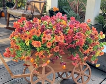 Fall Artificial Flower Wagon, Faux Floral Planter, Autumn Porch Decor, Outdoor Flowers, Rustic Wagon