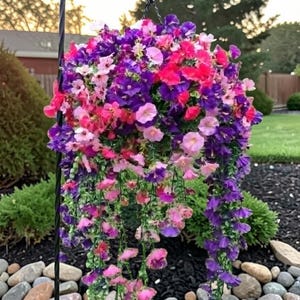 Artificial Hanging Basket, Faux Flower Arrangement, Outdoor Hanging Planter, Porch & Patio Decor