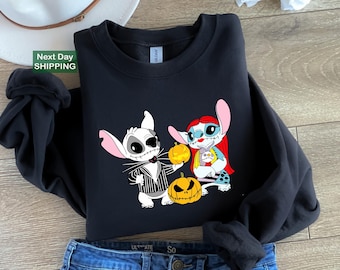 Vintage Lilo Stitch Halloween Crewneck, Nightmare On The Main Street, Disney Halloween Shirt, Halloween Pumpkin Tee, Cute Stitch Halloween