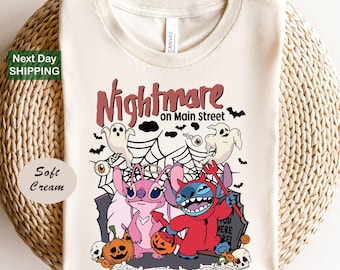 Vintage Lilo Stitch Halloween Shirt, Nightmare On The Main Street, Disney Halloween Shirt, Halloween Pumpkin Tee, Retro Disney Ghost Shirt