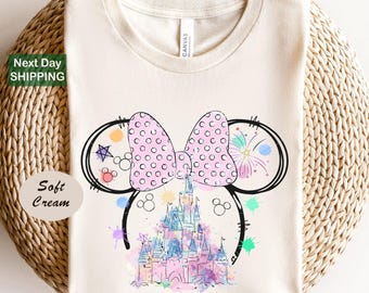 Disney Minnie Ear Watercolor Castle Shirt, Disney Castle Shirt, Disneyland Minnie Shirt, Magical Castle Watercolor Shirt, Happiest Place Tee