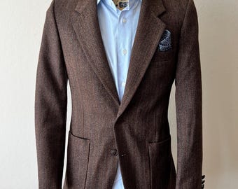 Vintage Yves Saint Laurent 36 Short Wool Tweed Blazer Jacket YSL Brown