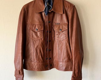 Vtg 60s IBEX Tan Brown Suede Leather Distressed Western Trucker
