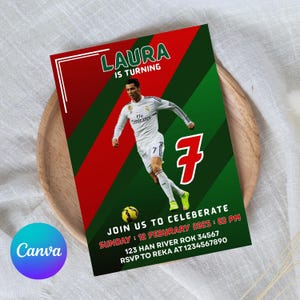 Faire-part d'anniversaire Ronaldo, CR7, Invitation Ronaldo modifiable, modèle de toile, invitation anniversaire football, Invitation anniversaire football