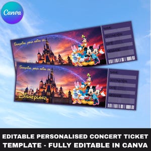 Disneyland Birthday Ticket, Custom DL Trip Reveal, Editable Canva Template, Surprise Vacation Ticket Printable for Kids, personalizable
