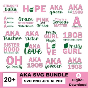 AKA Svg, Alpha Kappa Alpha Svg, sorority Svg, pink and green Svg, 1908 Svg, Greek letter Svg, sisterhood files for Cricut, Instant Download.