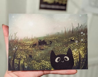 Misty Cats – 13 x 18 cm konsttryck från konstnären, matt texturerat papper 300 g/m²