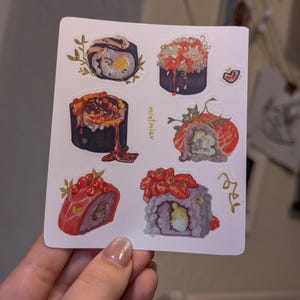 Sushi mini Sticker Sheet – waterproof vinyl easy-peel, original from artist