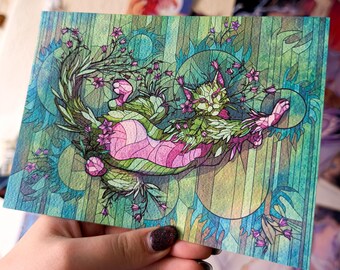 Blomkatt – 13 x 18 cm konsttryck från konstnär, matt texturerat papper 300 g/m²