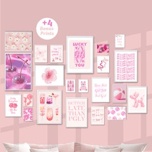 trendy wall art set of 22 bundle prints preppy room decor, preppy aesthetic pink wall art dorm decor, apartment decor aesthetic wall art