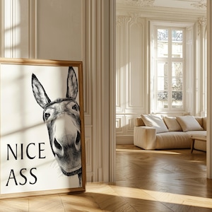 Trendy Bathroom Print Vintage Donkey Poster Minimalist Bath Art Funny Bathroom Poster Offbeat Wall Decor Print Digital Download 1 Print