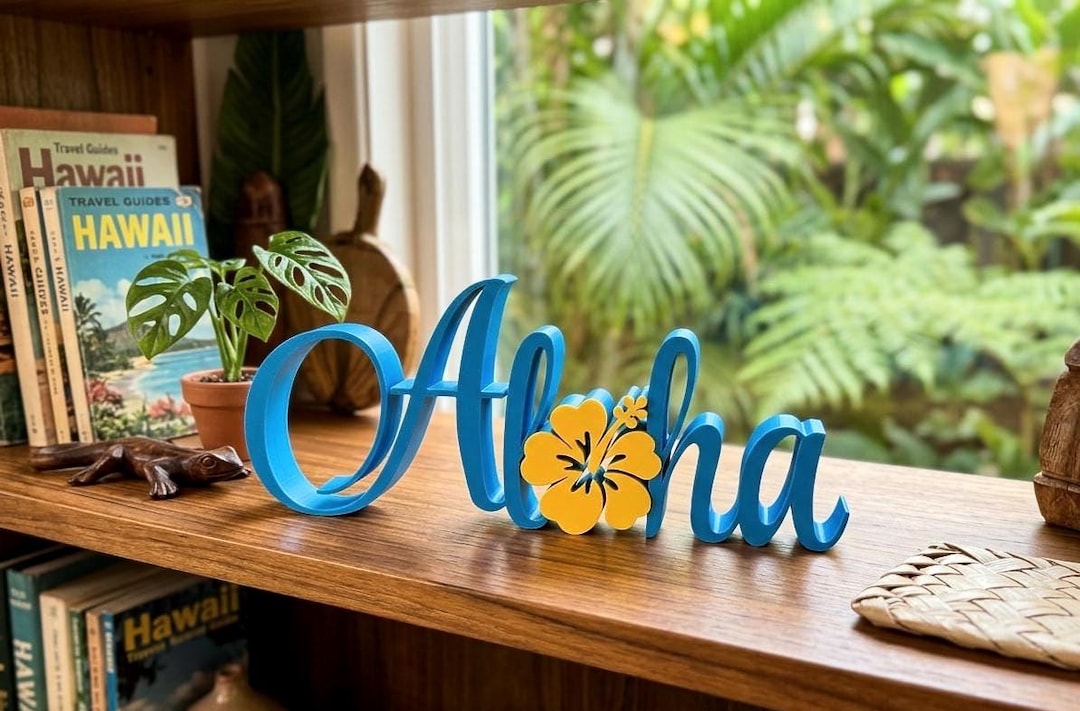 Aloha Desk Sign, Bookshelf Decor, Happy Room Decor, Island Vibe - Etsy