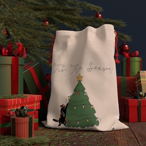 Kerstcadeauzakje, zak met traktatie voor de feestdagen, feestelijk zakje met trekkoord, milieuvriendelijke verpakking, dit is het seizoen-ontwerp