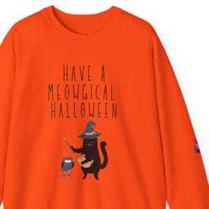Wizard Black Cat &#39;Have A Meowgical Halloween&#39; Sweatshirt, Unisex Jumper, Sweater, Pullover, Top, Clothing
