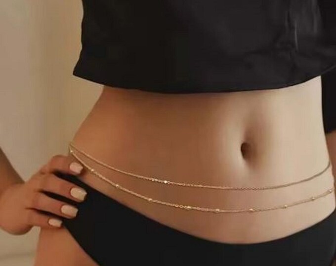 Halter layered beaded metal chain waist chain set