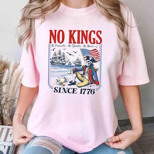 Short Sleeve Top Selling USA T Shirt - American Flag Graphic Tee Shirt - No Kings Since 1776 Summer Shirt - 4th of July America Trendy Shirt